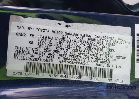 2006 Toyota Tacoma Base V6 from USA, damaged, VIN 5TELU42N26Z195853